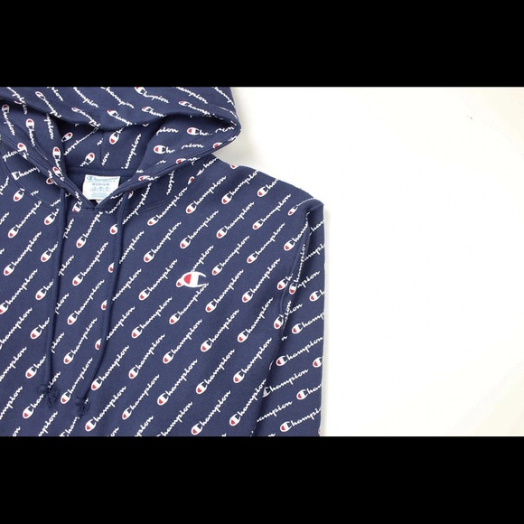 Champion - Women’s Weave Logo Allover Print Navy Hoodie - Picture 4 of 5